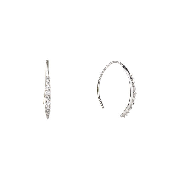 Earring, Create Compliments®, rhodium-plated sterling silver, clear, 22mm marquise. Sold per pair. image number 0