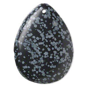 Snowflake obsidian 1pkg1, hand-cut flat back teardrop focal natural 50x37mm