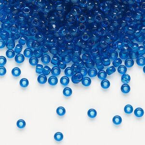 Seed bead, Miyuki, glass, pkg/50g, #8 rocaille, transparent Capri blue (RR-149).