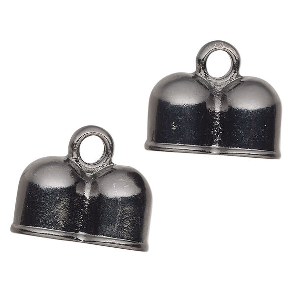 Cord end, glue-in, gunmetal-finished "pewter" (zinc-based alloy), 24x14mm double tube, 10mm inside diameter. Sold per pkg of 2. image number 0