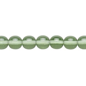 Bead, Czech glass druk, transparent mint, 8mm round. Sold per 15-1/2" to 16" strand, approximately 50 beads.
