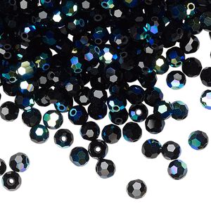 Bead 24pk jet AB, Preciosa Czech crystal 4mm round
