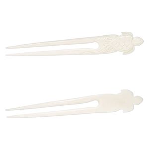 Hair stick, bone (bleached), pkg/1, 6 to 6-1/2 inches with turtle.