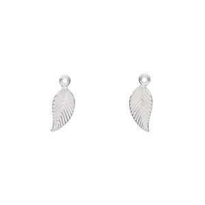 Charm, sterling silver, 10x5mm single-sided left- and right-facing textured leaf. Sold per pkg of 2.