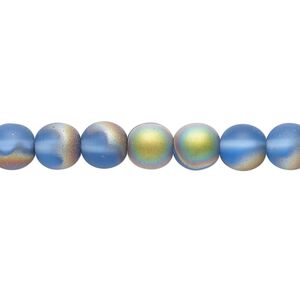 Bead, Czech glass druk, frosted translucent iris blue, 8mm round. Sold per 15-1/2" to 16" strand.