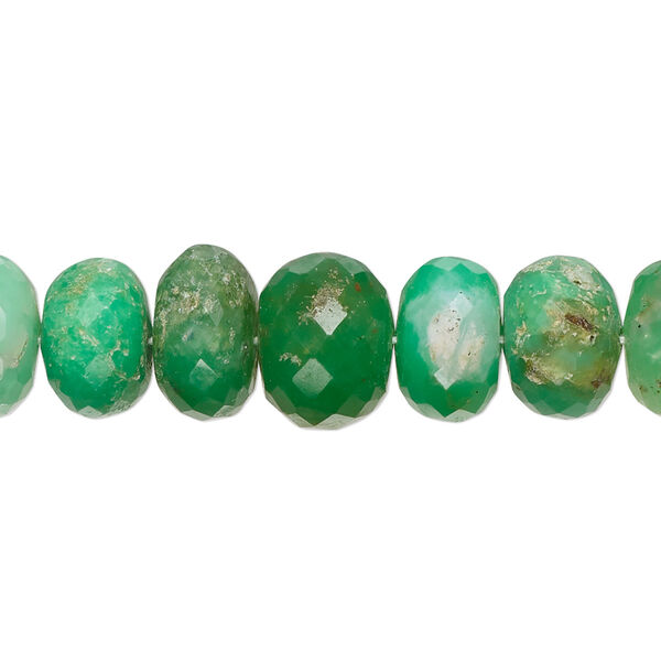Bead, chrysoprase (natural), 10x6mm-12x8mm hand-cut faceted rondelle with 0.4-1.4mm hole, C grade, Mohs hardness 6-1/2 to 7. Sold per 13-inch strand. image number 0