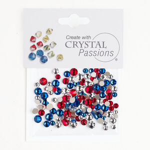 Flat back mix 1pkg144 crystal / Capri blue / Siam foil back, Crystal Passions&reg; rhinestone 3.00-4.80mm round SS12