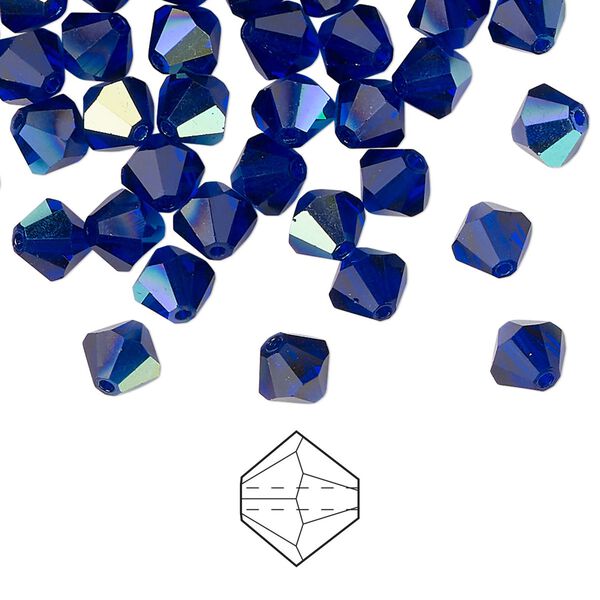 Bead 24pk cobalt blue AB, Preciosa Czech crystal 6mm faceted bicone image number 0