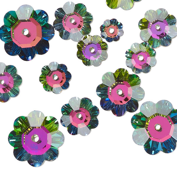 Margarita assortment 20pk crystal vitrail foil back, Celestial Crystal® 6-14mm flower bead image number 0