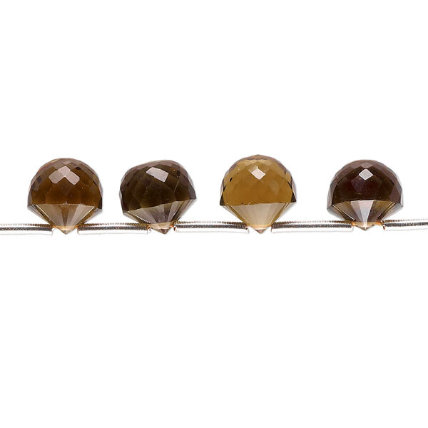 Bead, golden quartz (heated), light to dark, 7x7mm-8x8mm hand-cut top-drilled faceted teardrop, B+ grade, Mohs hardness 7. Sold per pkg of 5 beads. image number 0