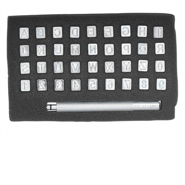 Stamp, zinc, 1/4 inch stamp and handle. Sold per 37-piece set. image number 0