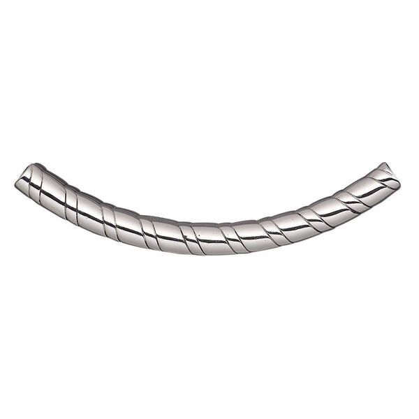 Bead, stainless steel, 50x4mm curved round tube with spiral design. Sold per pkg of 2. image number 0