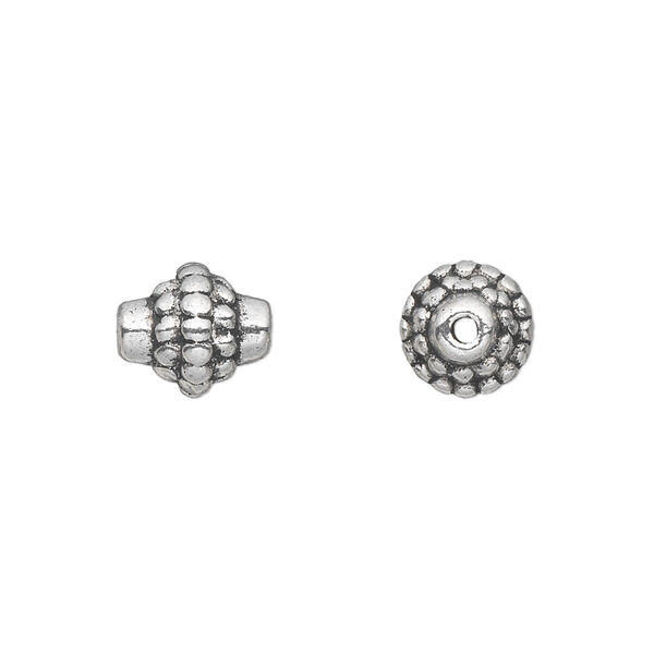 Bead, antique silver-plated "pewter" (zinc-based alloy), 10x9mm fancy tube. Sold per pkg of 20. image number 0