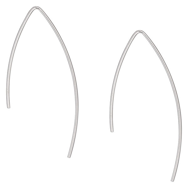 Ear wire, Argentium® silver, 40mm marquise, 20 gauge. Sold per pair. image number 0