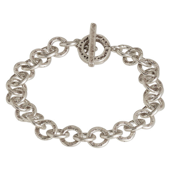 Bracelet, Hill Tribes, antiqued sterling silver, 8.5mm engraved flat round cable, 6-1/2 inches with toggle clasp. Sold individually. image number 0