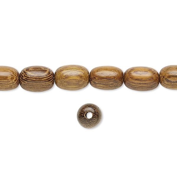 Bead, wood (waxed), 9x6mm hand-cut oval. Sold per 15-1/2" to 16" strand. image number 0