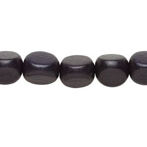 Bead, wood (dyed / waxed), black, 10mm rounded triangle. Sold per 15-1/2" to 16" strand.