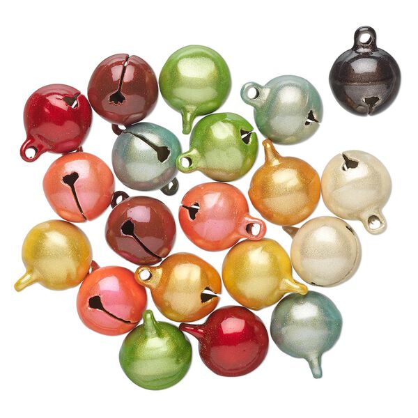 Bell mix, lacquered painted brass, mixed colors, 14mm with clapper and loop. Sold per pkg of 20. image number 0