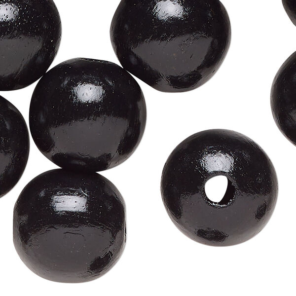 Bead, wood (dyed/waxed), black, 18mm round. Sold per pkg of 100. image number 0