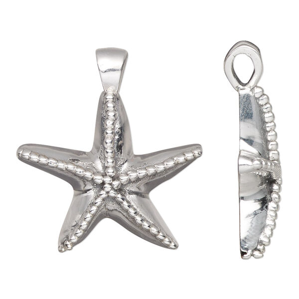 Pendant, antiqued fine silver and sterling silver, electroformed, 29.5x27mm single-sided starfish. Sold individually. image number 0