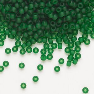 Seed bead, Miyuki, glass, pkg/50g, #8 rocaille, translucent matte green (RR-146F).
