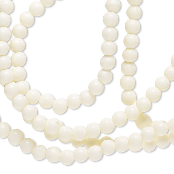 Necklace, Lucite®, opaque matte cream, 3-4mm round, 35-inch continuous loop. Sold individually. image number 0