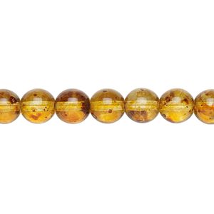 Bead, Czech glass druk, translucent tortoise luster, 8mm round. Sold per 15-1/2" to 16" strand.