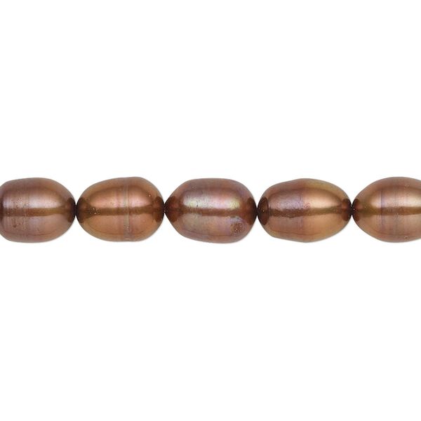 Pearl, cultured freshwater (dyed), antique copper, 7-8mm rice, C grade, Mohs hardness 2-1/2 to 4. Sold per 15-1/2" to 16" strand. image number 0