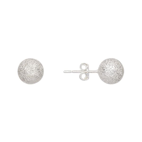 Earstud, sterling silver, 8mm stardust ball with post. Sold per pair. image number 0