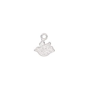 Charm, sterling silver and cubic zirconia, clear, 10x7.5mm single-sided bird. Sold individually.