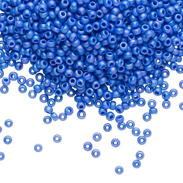 Seed bead, Miyuki, glass, pkg/25g, #11 rocaille, opaque matte rainbow cyan blue, (RR-417FR). image number 0