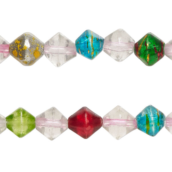 Bead, glass, translucent and transparent multicolored, 7.5-8.5mm bicone. Sold per pkg of (2) 7-inch strands, approximately 50 beads. image number 0