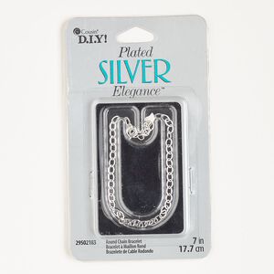 Bracelet, silver-finished brass, 4mm oval rolo, 7 inches with springring clasp. Sold individually.