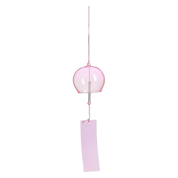 Wind chime, glass/rayon/paper, pink, 3x2-1/2-inch dome with acrylic beads. Sold individually. image number 0