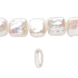Pearl, cultured freshwater (bleached), white, 10mm flat square, C- grade, Mohs hardness 2-1/2 to 4. Sold per 8-inch strand, approximately 20 beads.