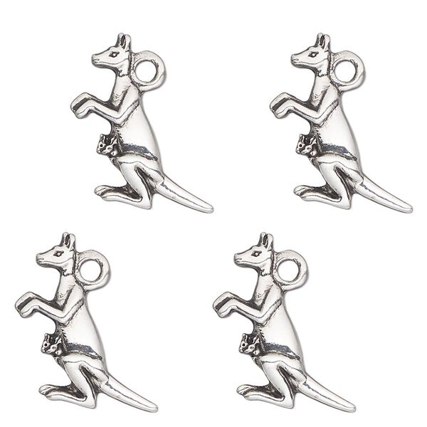 Charm, antique silver-finished "pewter" (zinc-based alloy) , 18x14mm single-sided kangaroo. Sold per pkg of 4. image number 0