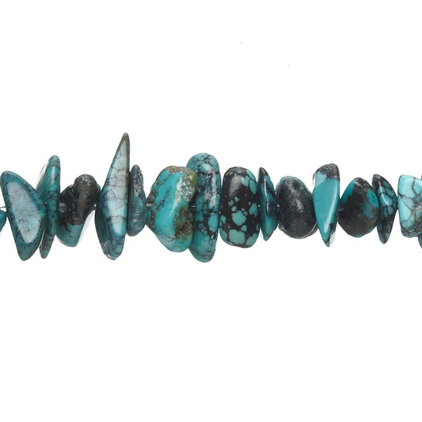 Bead, turquoise (dyed / stabilized), blue, medium chip with heavy matrix, Mohs hardness 5 to 6. Sold per 15-1/2" to 16" strand. image number 0
