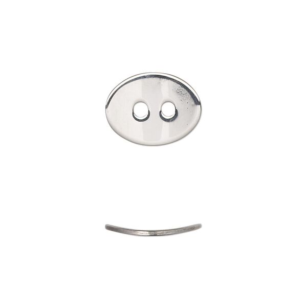Button, stainless steel, 13.5x10.5mm 2-sided slightly curved oval. Sold per pkg of 6. image number 0