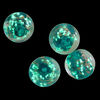 Bead, lampworked glass, clear / teal / glow-in-the-dark / gold, 14mm round. Sold per pkg of 4. image number 1