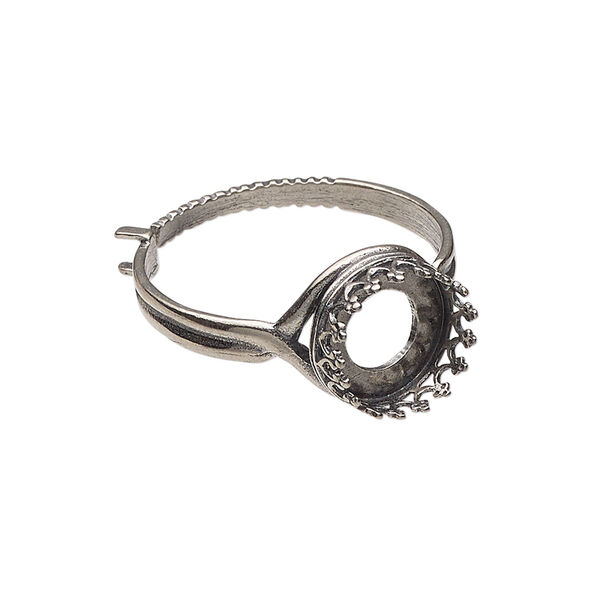 Ring 1pkg1, JBB Findings, antique brass, 12mm wide with decorative trim and 10mm round bezel setting, adjustable from size 6-8. image number 0