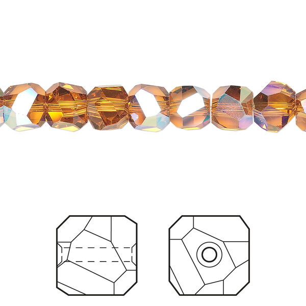 Bead 6pk topaz AB, Crystal Passions® 6mm graphic cube 5603 image number 0