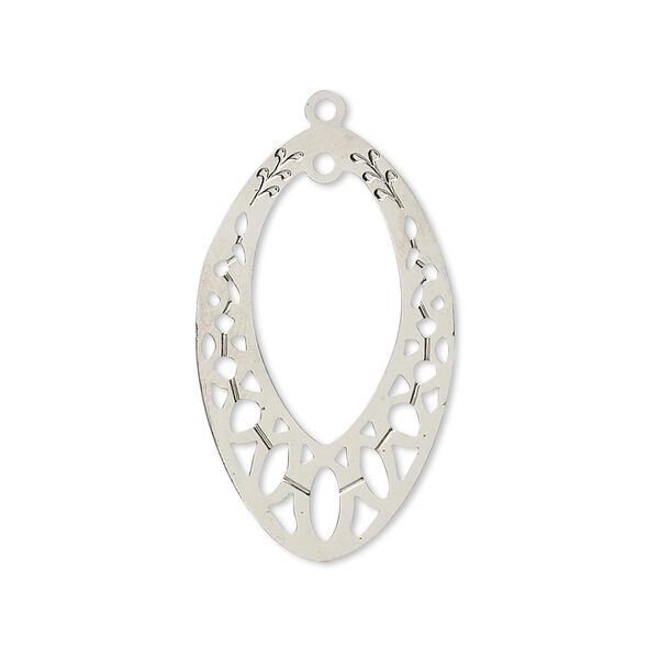 Drop, Lazer Lace™, silver-plated brass, 29x18mm open marquise with loop. Sold per pkg of 2. image number 0