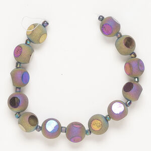 Bead 1pkg13 Czech pressed glass, opaque frosted rainbow matte black, 13mm cut round.