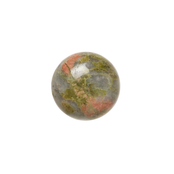 Cabochon, unakite (natural), 15mm calibrated round, B grade, Mohs hardness 6 to 7. Sold per pkg of 4. image number 0