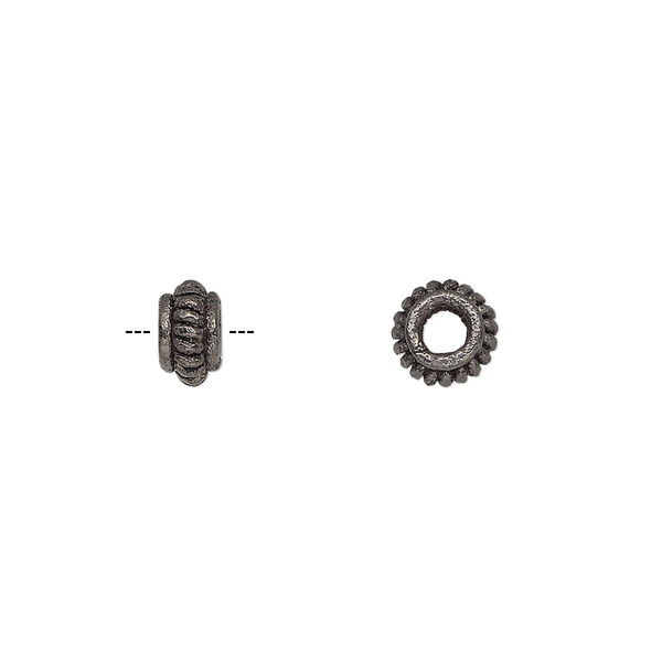 Bead, gunmetal-plated copper, 7x4mm corrugated rondelle. Sold per pkg of 20. image number 0