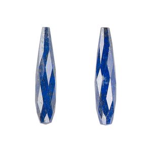 Lapis lazuli 1pkg2, hand-cut half-drilled faceted teardrop bead natural 28x6mm