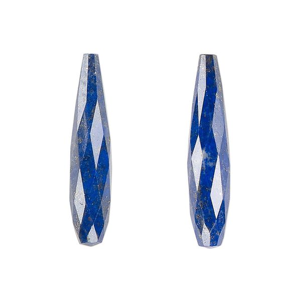 Lapis lazuli 1pkg2, hand-cut half-drilled faceted teardrop bead natural 28x6mm image number 0