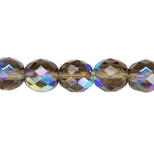 Bead, Czech fire-polished glass, smoke AB, 10mm faceted round. Sold per pkg of 600 (1/2 mass). image number 0