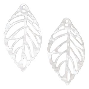 Focal, resin, white, 39x22mm leaf with cutouts. Sold per pkg of 4.