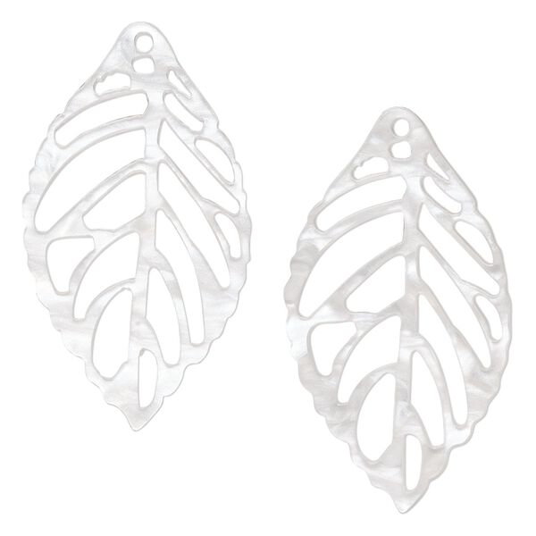 Focal, resin, white, 39x22mm leaf with cutouts. Sold per pkg of 4. image number 0
